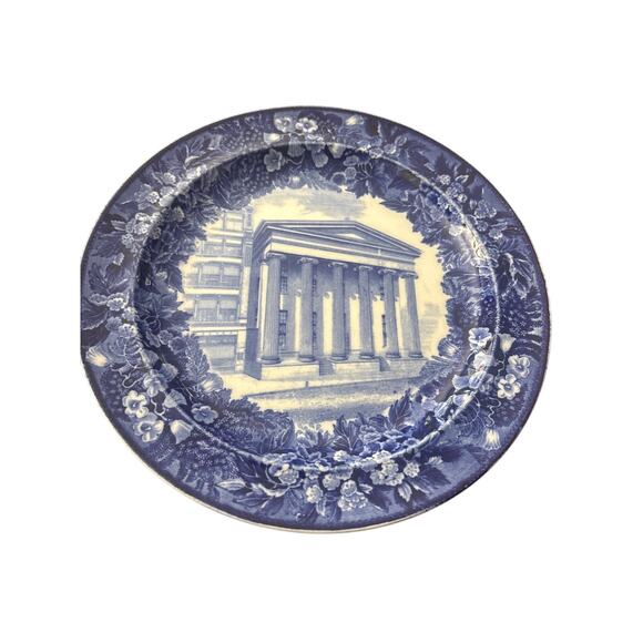 Wedgewood 9” Blue Transferware Plate Albany Ny Country Farmhouse Victorian - Picture 1 of 7